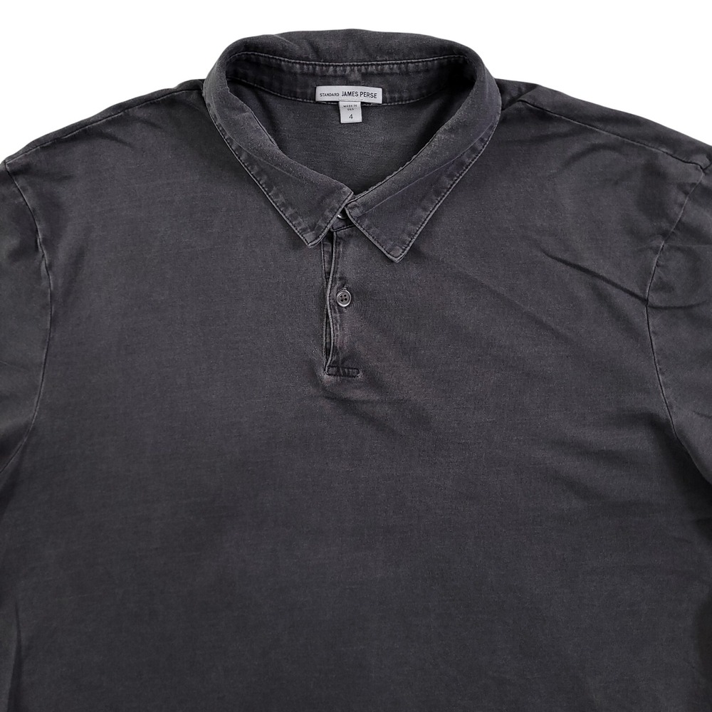 James Perse Polo Shirt Men XL 4 Dark Gray Sueded Jersey Supima Standard USA Made